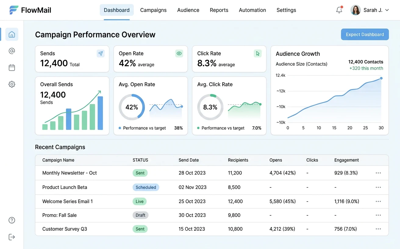 Email marketing dashboard sample screenshot