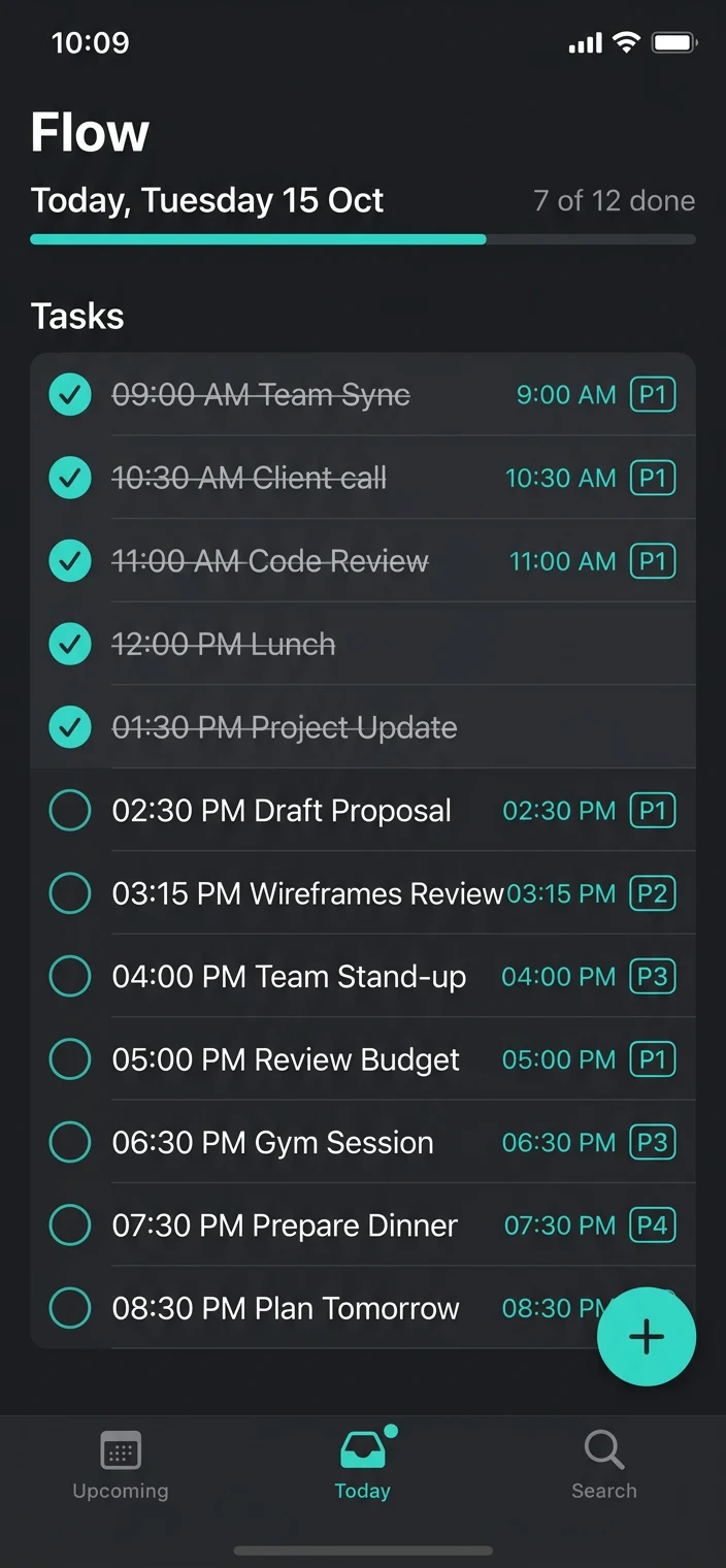 Mobile tasks app sample screenshot
